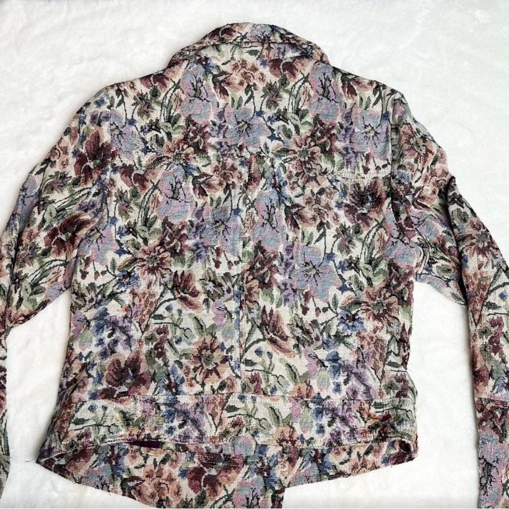 Free People Floral Tapestry Moto Jacket Size 10 - Multicolor/Cream/Pink/Tan - Picture 3 of 12